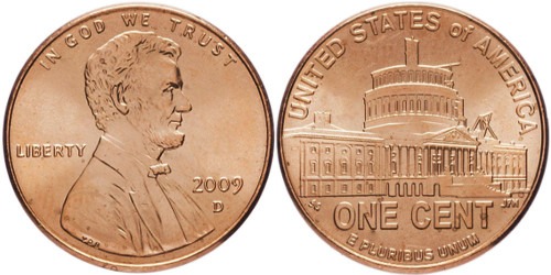 1 цент 2009 D США — 200 лет со дня рождения Авраама Линкольна — Президентство в Вашингтоне