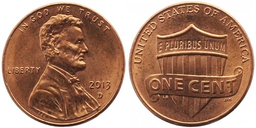 1 цент 2013 D США UNC