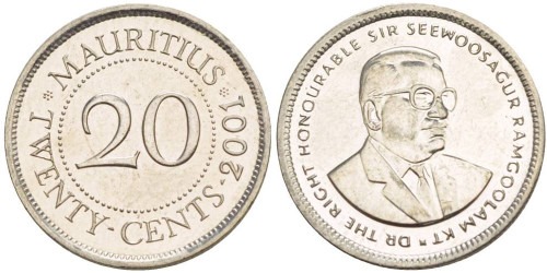 20 центов 2001 Маврикий UNC