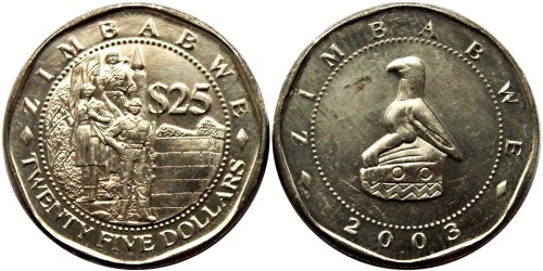 25 долларов 2003 Зимбабве UNC