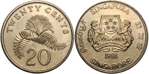 20 центов 1988 Сингапур