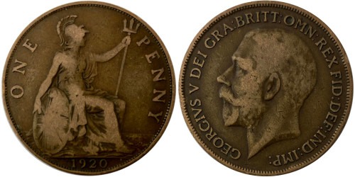 1 пенни 1920 Великобритания