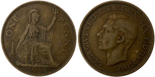 1 пенни 1938 Великобритания