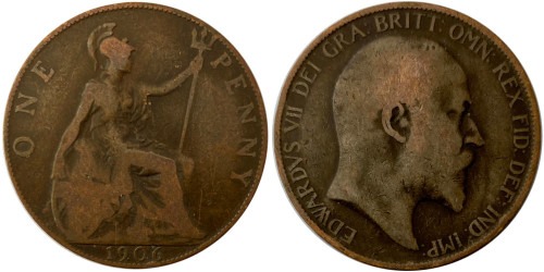 1 пенни 1906 Великобритания