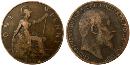 1 пенни 1910 Великобритания
