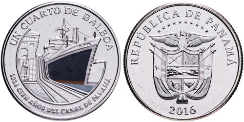 1/4 бальбоа 2016 Панама — 100 лет строительству Панамского канала — корабль (синий)