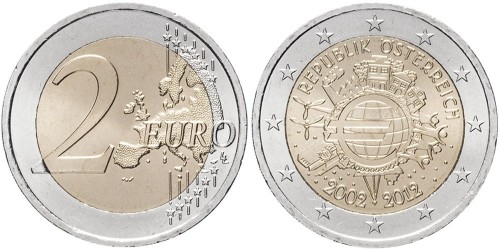 2 евро 2012 Австрия — 10 лет евро наличными