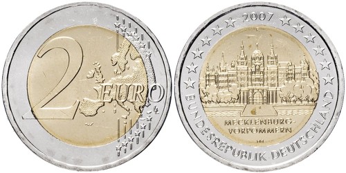 2 евро 2007 «F» Германия — Шверинский Замок, Мекленбург-Передняя Померания