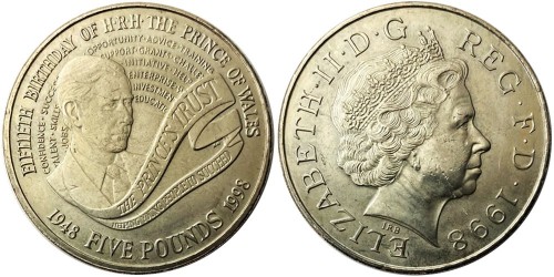5 фунтов 1998 Великобритания — 50 лет принцу Чарльзу