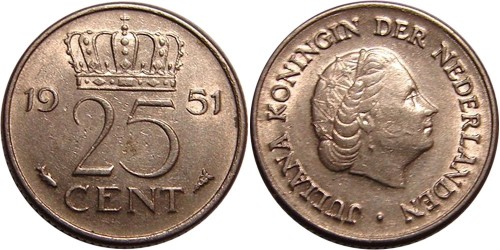 25 центов 1951 Нидерланды