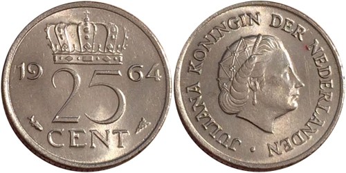 25 центов 1964 Нидерланды