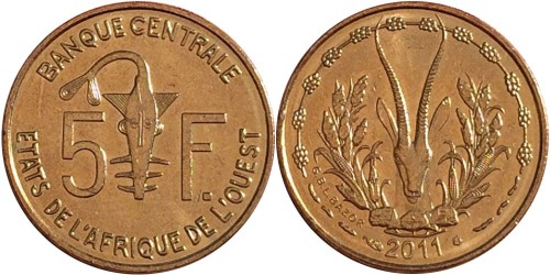 5 франков 2011 Западная Африка UNC