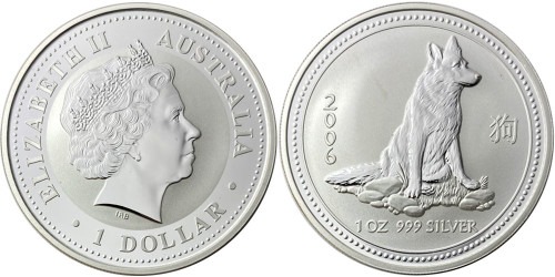 1 доллар 2006 Австралия — Восточный календарь — Год Собаки — Немецкая Овчарка — серебро