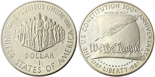 1 доллар 1987 S США — 200 лет Конституции США — серебро