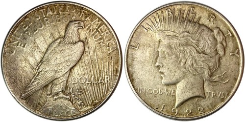1 доллар 1922 США — Peace Dollar — серебро
