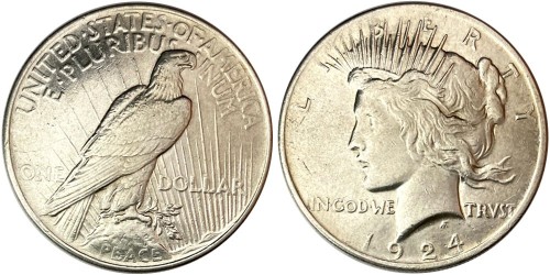 1 доллар 1924 США — Peace Dollar — серебро