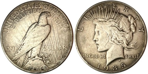 1 доллар 1935 США — Peace Dollar — серебро