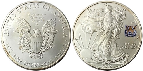 1 доллар 2010 США — Американский серебряный орёл цветная эмаль — серебро