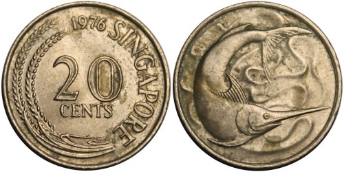 20 центов 1976 Сингапур