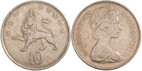 10 новых пенсов 1969 Великобритания