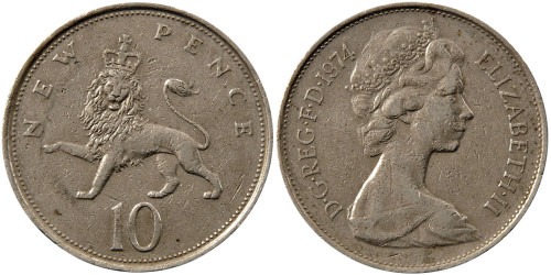 10 новых пенсов 1974 Великобритания