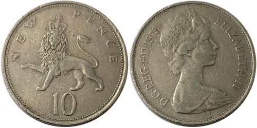 10 новых пенсов 1973 Великобритания