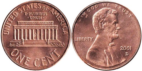 1 цент 2001 D США