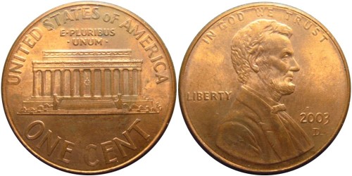 1 цент 2003 D США
