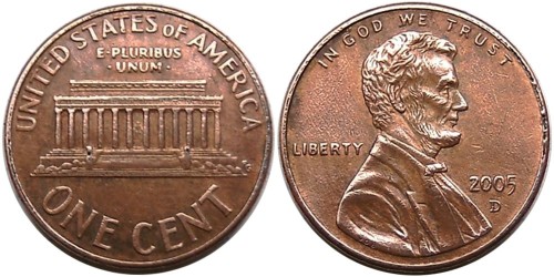 1 цент 2005 D США