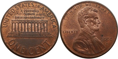 1 цент 2008 D США