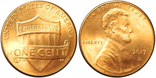 1 цент 2017 D США — Lincoln Cent