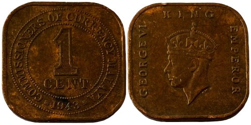 1 цент 1943 — Малайя №9