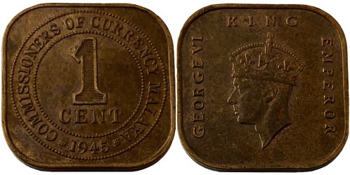 1 цент 1945 — Малайя №3
