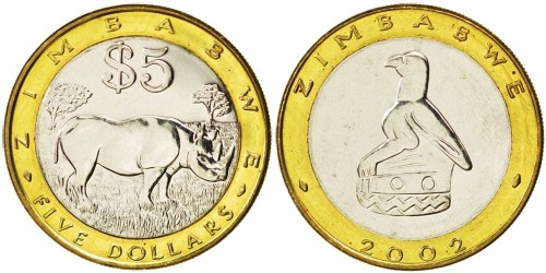 5 долларов 2002 Зимбабве UNC