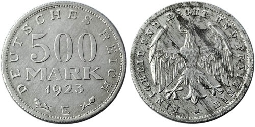500 марок 1923 Германия — Веймарская республика — E — уценка