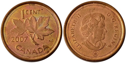 1 цент 2007 Канада — сталь — магнетик