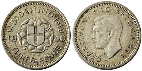 3 пенса 1940 Великобритания — серебро