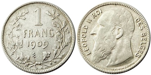 1 франк 1909 Бельгия — Надпись на французском — DES BELGES