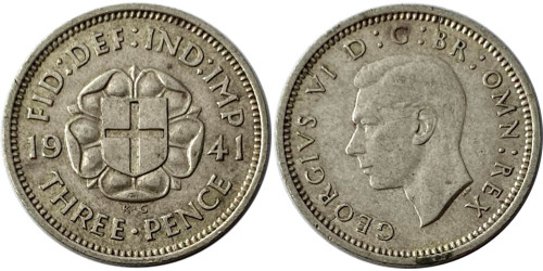 3 пенса 1941 Великобритания — серебро