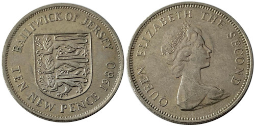 10 новых пенсов 1980 остров Джерси