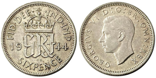 6 пенсов 1944 Великобритания — серебро