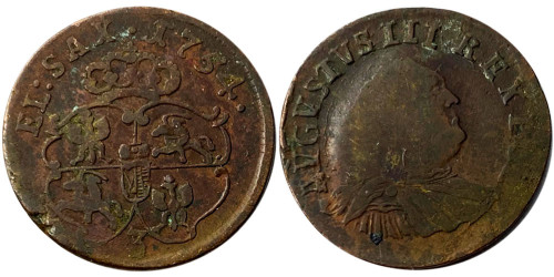 1 грош 1754 Польша — Отметка монетного двора «3» №2
