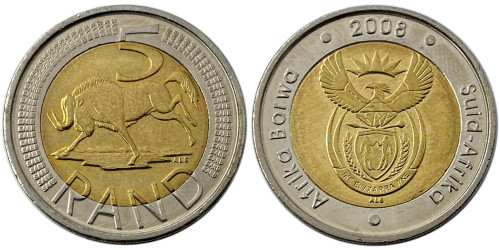 5 рандов 2008 ЮАР — Без отметки монетного двора