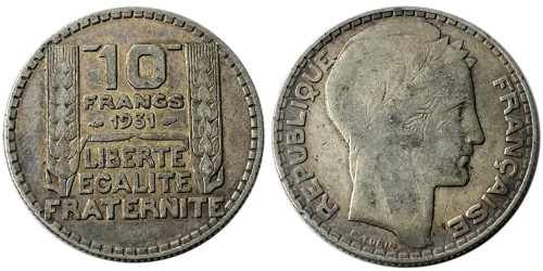 10 франков 1931 Франция — серебро