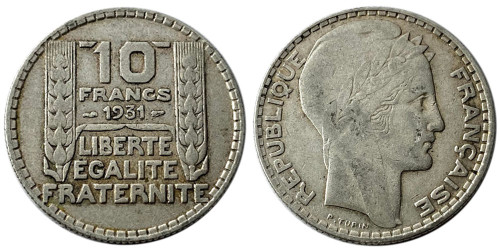 10 франков 1931 Франция — серебро №3