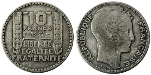 10 франков 1932 Франция — серебро