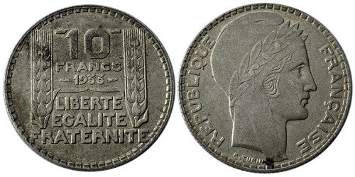 10 франков 1933 Франция — серебро №4