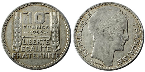 10 франков 1933 Франция — серебро №5