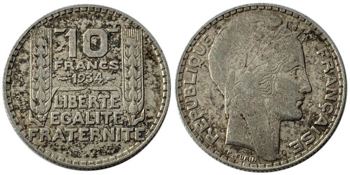 10 франков 1934 Франция — серебро №1