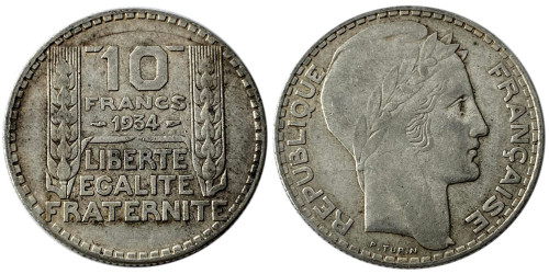 10 франков 1934 Франция — серебро №2